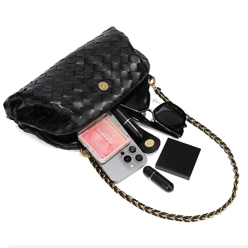 9830 Woven Clutch Purse Shoulder Bag Soft Tote Bag Shell Handbag Crossbody - Picture 4 of 7